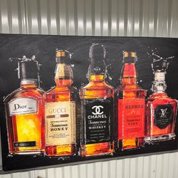 Large Designer Whiskey Bottle Canvas Wall Art – Chanel Gucci Dior Hermès LV