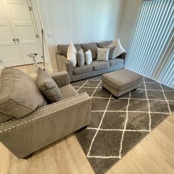 Grey Couch, Set And Loveseat With Ottoman And Rug 