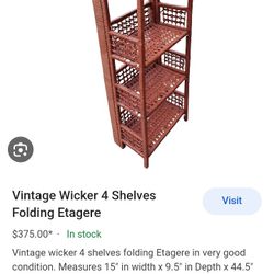 Vintage Wicker 4 Shelves Folding Bookshelf 