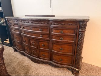 Ashley Furniture wood marble top finish bedroom set