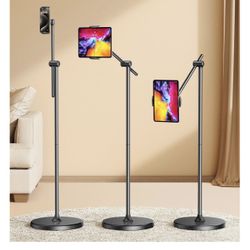 [Height-Adjustable & 360° Rotation Tablet Floor Stand Stable Base, Aluminum Alloy iPad Stand Floor Holder for iPad Mini Air Pro 12.9/9.7, Mo