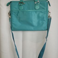 TUMI Turquoise Canvas And Leather Laptop Shoulder Bag 