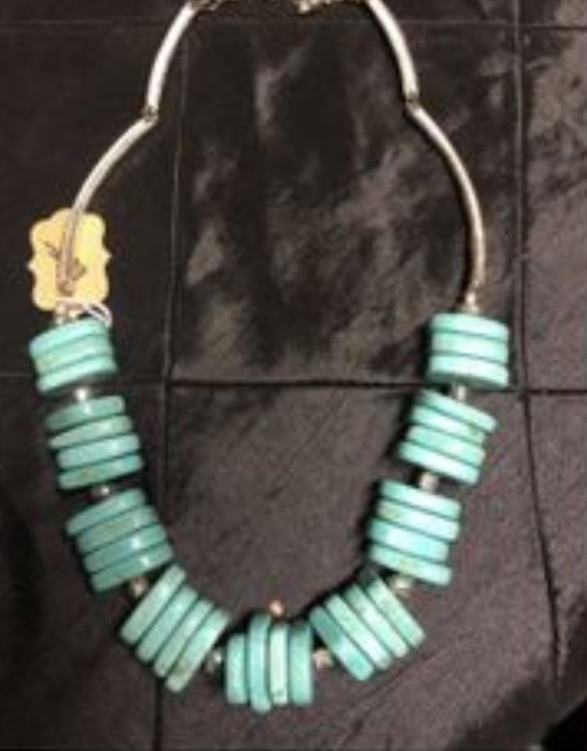 Gorgeous Chunky Heavy Turquoise Necklace In Sterling Silver Chain