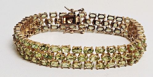 DBJ Gold Vermeil Sterling Silver Peridot Tennis Bracelet Triple Row 8"   30.7g