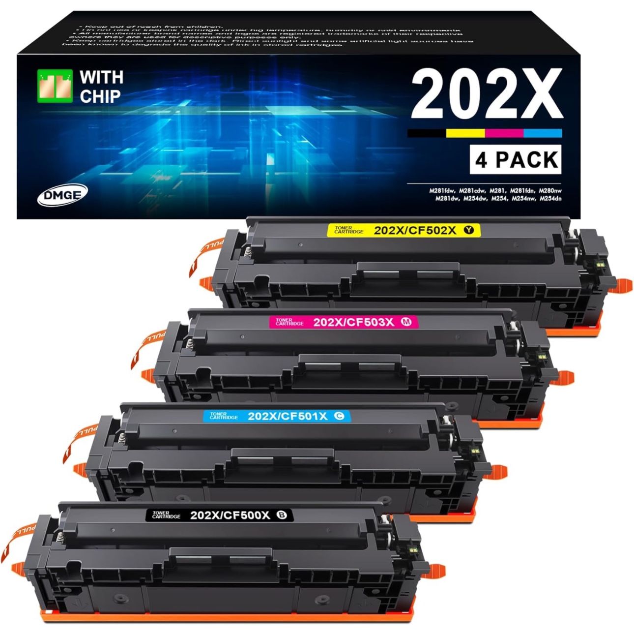 202X Toner Cartridges - High Yield 4 Pack Compatible Replacement for HP 202X Toner Cartridges, MFP M281fdw Toner Cartridges for HP Color Laserjet Pro 