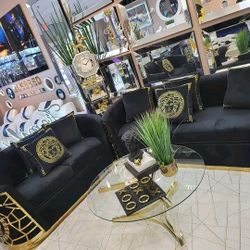 Velvet Black Sofa and Loveseat 🔥 LIMITED STOCK 🔥. $50 Down Payment 