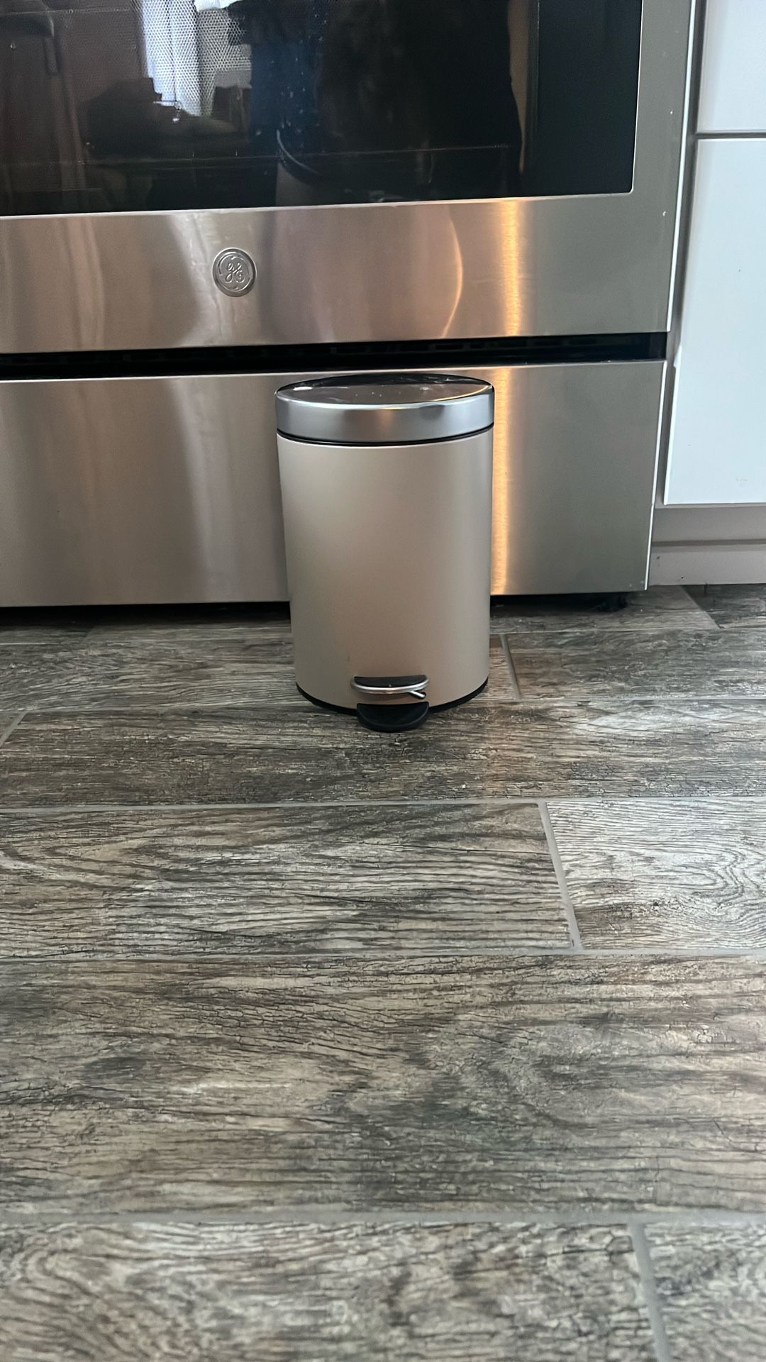 Bathroom Trash Can, Beige And Silver