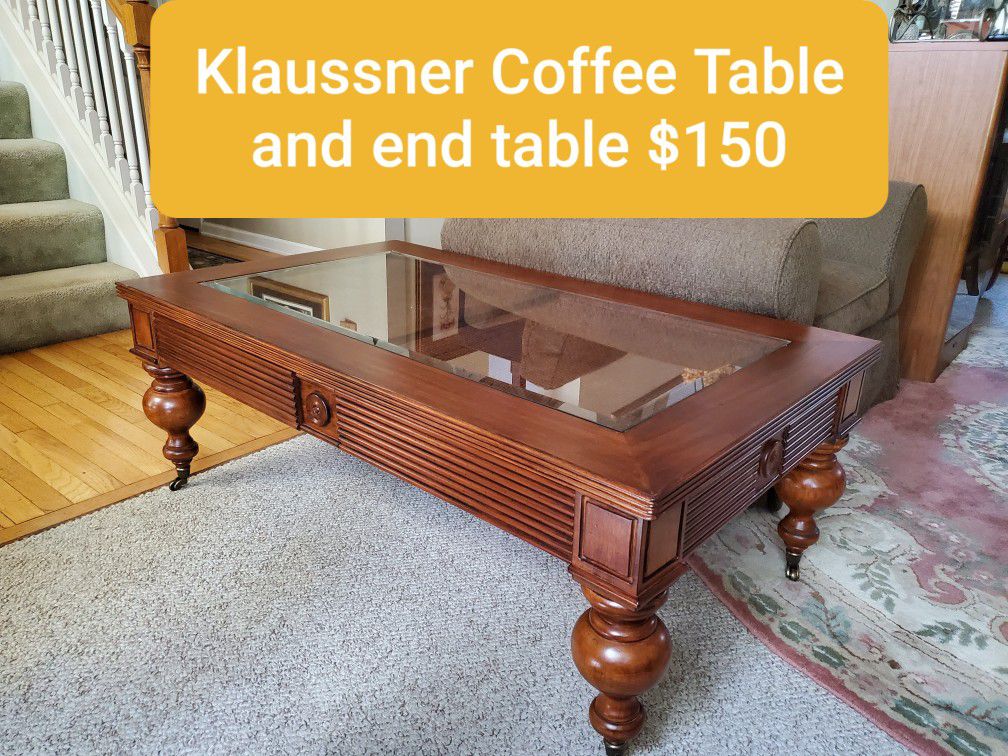 Beautiful solid wood Klaussner Coffee Table and End Table $150