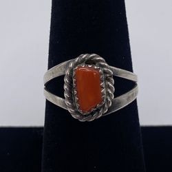 Southwestern Navaho Sterling Coral Ring 