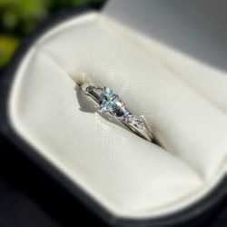 Jewelry 10k solid white gold aquamarine 0.50CTW heart ring sz 8.50