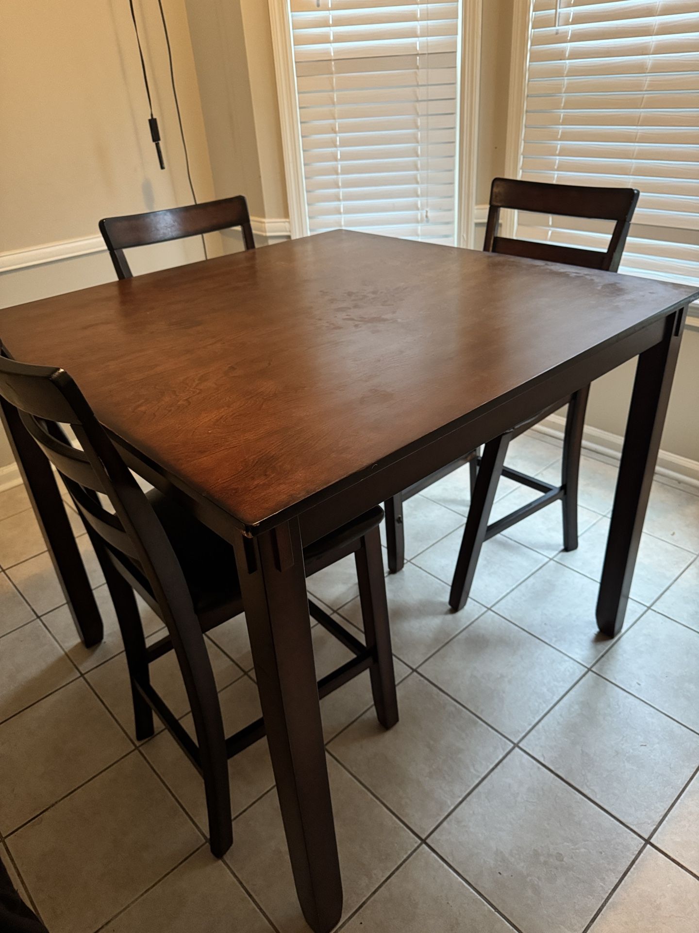 Moving Sale: Brown Wood Kitchen Table + 3 Chairs