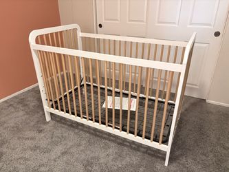 White and Natural Wood Baby Crib