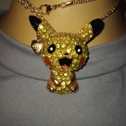 Betsey Johnson Rhinestone Pikachu Necklace NWT 