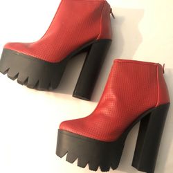 Red/Black Platform Booties [NEW w/ defect]