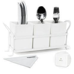 KAQAHIDO Utensil Caddy with Drain Holes, Cutlery Organizer for Kitchen Countertop Drawer 3pcs Bins Set Silverware Holder for Spoon, Fork and Knife, Wh