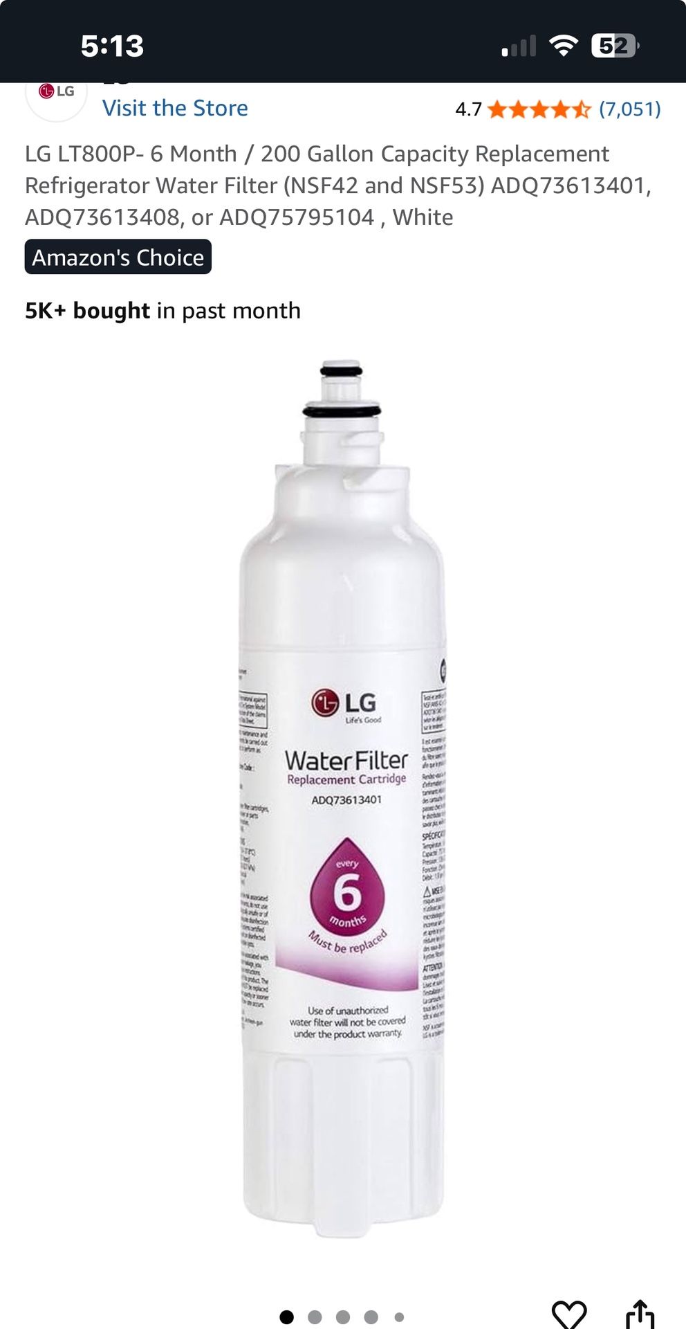 Water Filter For LG Fridge LT800P