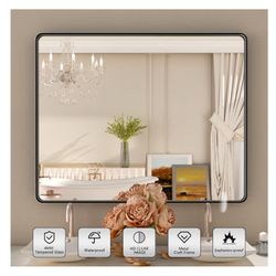 40x36 Inch Black Bathroom Mirror w/ Rounded Corner & Rectangular - New/Open Box