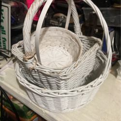 Three white basket, wicker