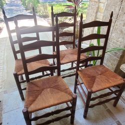 Set Of 4 Antique Ladderback Dining Chairs