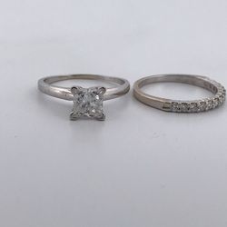14k White Gold 1.16ct Diamond Ring Set Size 5.25