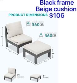 😀 2 Pieces SERWALL Outdoor Sofa with Removable Cushions and Ottoman, black All Weather Patio Sofas, HDPE Outdoor Conversation Set, Patio Furniture S