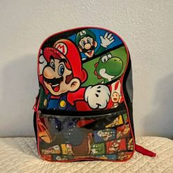 Nintendo Super Mario Bros Kids Backpack Book Bag with Clear Front Pocket 