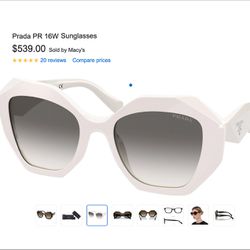 PRADA White Geometric Sunglasses 16ws Logo Authentic Great Condition $539 Retail