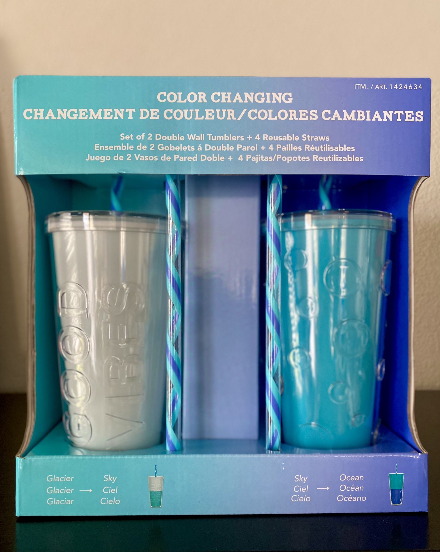 2pack Color Changing Double Wall Tumblers 4 Reusable Straws