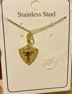 Stainless Steel Gold Shield Star Pendant Necklace