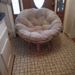 Round 42 Inch Ratan Papason Chair/ Washable Cushion/ Grey 
