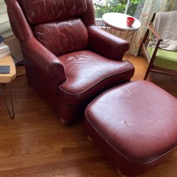 Genuine Leather Club Chair & Ottoman - Vintage