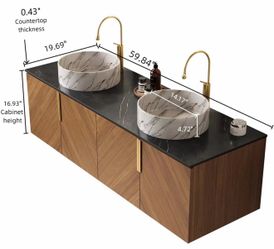 Floating double bath sink cabinet