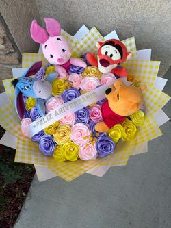 Winnie the Pooh Plush Bouquet with Foam Roses