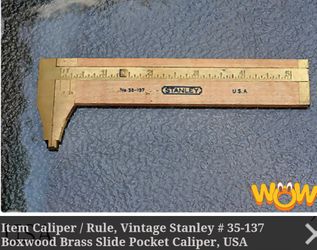 1960's STANLEY  No. 35-137 Boxwood Brass Slide Pocket Caliper