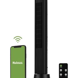 Holmes 40" Wi-Fi Smart Connect Digital Oscillating 3 Speed Tower Fan with Remote Control Black