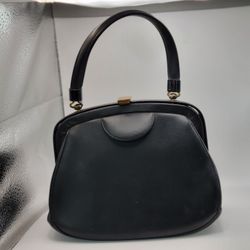 Vintage 1940s Black Leather Lewis Handbag 7"x8.5"