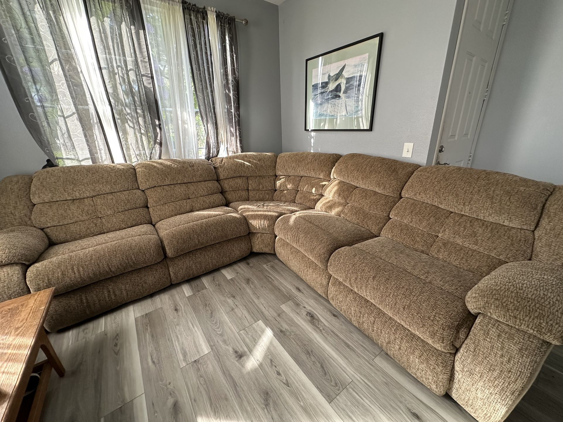 Sectional Beige Colored Reclining Couch