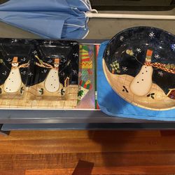 Snowman bowl and snack tray