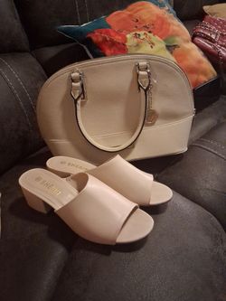 ANNE KLEIN  Cream Dome Satchel Bag & Matching SHEIN Block Heel Mules Set
