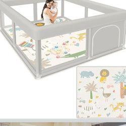 Besuhot  Baby Playpen with Mat 50x50 Inch,gray