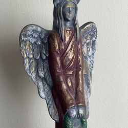Vintage 17" Wooden Burgundy Angel. Christmas Wings Wreath Garland