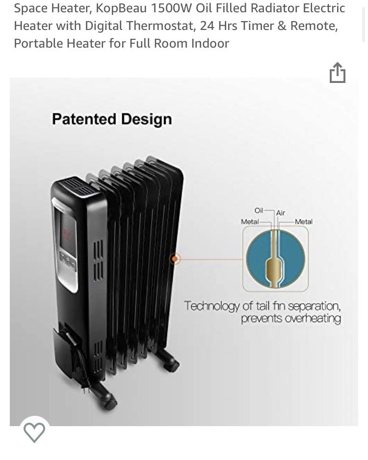 Pelonis 1,500Watt Digital Electric OilFilled Radiant, 55 OFF