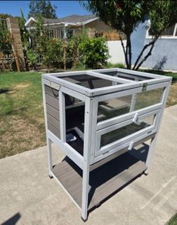 3-Tier Wooden Hamster Cage with Storage Shelf Indoor Outdoor Large Guinea Pig Cage House and Habitat,White/Grey