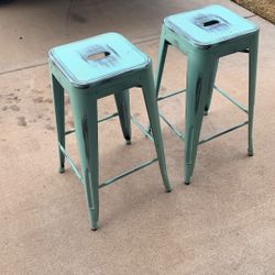 Matching Vintage Style Barstools Teal Colored