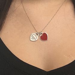 RED Return To Tiffany Double Heart Tag Pendant, In Silver, Small