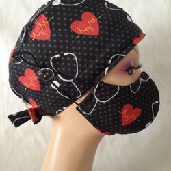 Stathescope Surgical Scrub Caps Set With Sweatbands Doctors Surgical Caps Nurses Scrub Hats Medical Workers Scrub Caps 