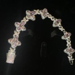 Pink clover Bracelet -High quality simulated Diamonds
