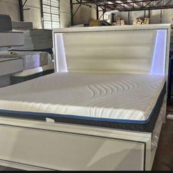 NEW TWIN AND KING SIZE LED BED WITH LED LIGHTS INCLUDING PROMOTIONAL MATTRESS AND BOXSPRING INCLUDING FREE DELIVERY- CHEST AVAILABLE 