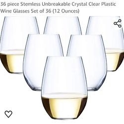 36 piece Stemless Unbreakable Crystal Clear Plastic Wine Glasses Set of 36 (12 Ounces)