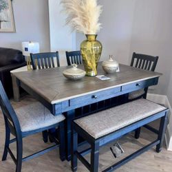 P👉$39 Down Payment  For Financing 👉 Tyler Creek Black Brown Rectangular  C ounter Height D ining Room Sets 